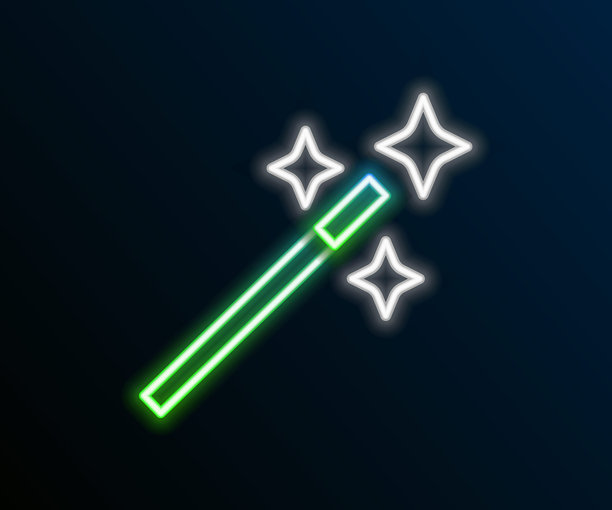 发光的霓虹线条照片修饰图标，独立于黑色背景。摄影师，摄影，修饰图标。彩色轮廓概念。矢量图。图片下载