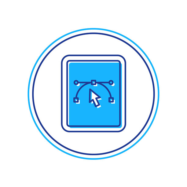 填充轮廓的计算机显示器，带有矢量设计程序图标，背景为白色。带有用户界面的照片编辑软件。矢量图。图片下载