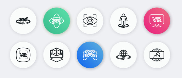 游戏手柄、虚拟现实、3D建模、大哥电子眼、广角图片和图标。矢量图图片下载