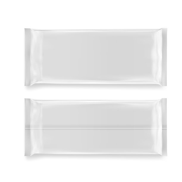 一套用于设计的空白白色塑料零食包装袋矢量图图片下载