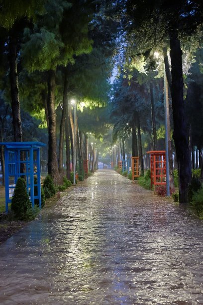 绿色长椅上的雨水 高质量照片图片下载
