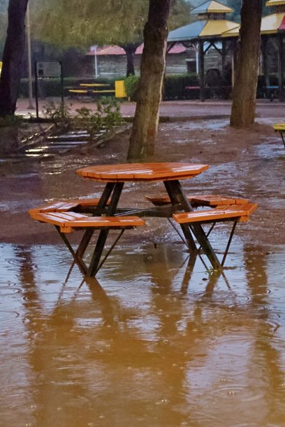 绿色长椅上的雨水 高质量照片图片下载