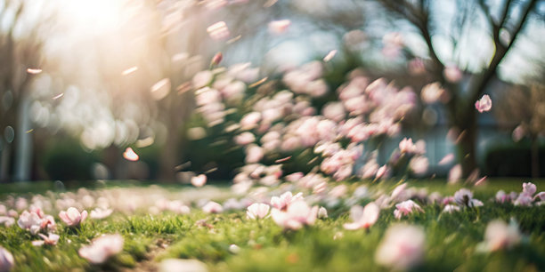 一张原创创意照片，捕捉春天的瞬间——被阵风吹落的花树花瓣。图片下载