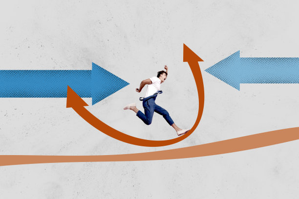 幸运兴奋的男士在图形背景下取得工作成功的极简风格照片拼贴艺术作品图片下载