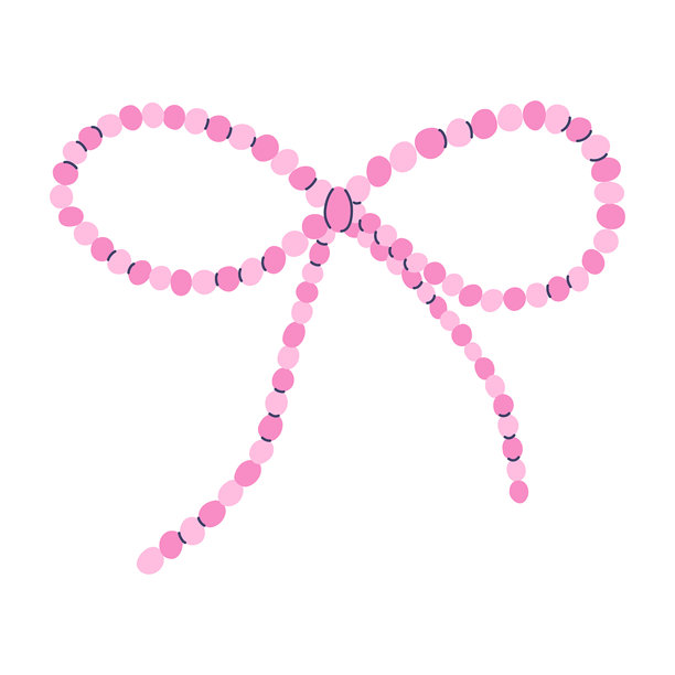 带有粉色珠子的简单结形状的蝴蝶结，适合用于装饰或时尚应用。可用于手工艺、时尚配饰或活动装饰。手绘平面设计矢量插图。图片下载