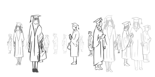 大学生。学习中的年轻人群体。手绘插图。孤立的矢量设计元素，来自学生的轮廓剪影。图片下载