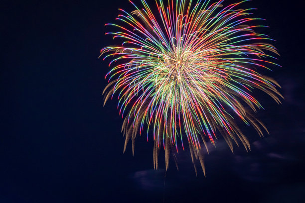 夜空中绚丽多彩的烟花。照片拍摄于韩国釜山。图片下载
