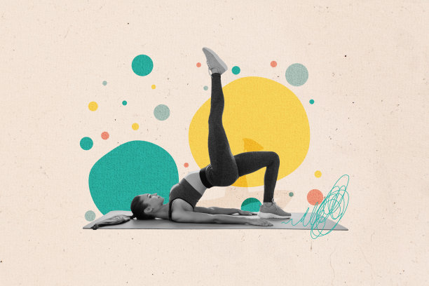 创意照片拼贴，年轻女孩体操运动，穿着运动服，燃脂抬腿，拉伸塑形，绘画背景图片下载