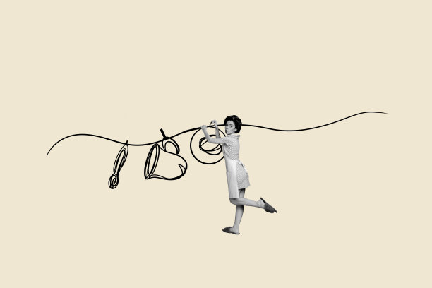 年轻女管家穿着服务制服，发型整齐，站在厨房洗碗，桌上摆放着餐具的3D照片拼贴趋势模板设计图片下载