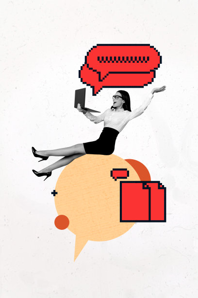 趋势图像：垂直照片拼贴，快乐女孩坐着，气泡交流，笔记本电脑消息通知，电子邮件独白，游戏图片下载