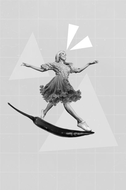 创意照片3D拼贴艺术海报明信片，搞笑女孩素食者只吃健康食品，背景为绘画风格图片下载