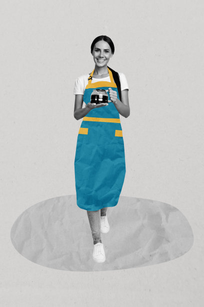 招聘职业企业家空缺的3D照片拼贴草图模板，服务员和咖啡师准备咖啡壶饮品，面带微笑。图片下载