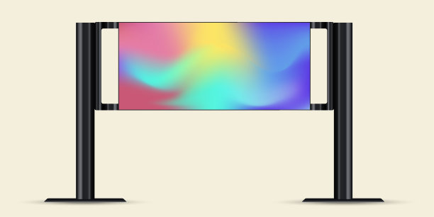 一个巨大的户外街道LED屏幕模型矢量设计。LED显示器或电视采用简约的黑色框架和支架，呈现为矢量插图。图片下载
