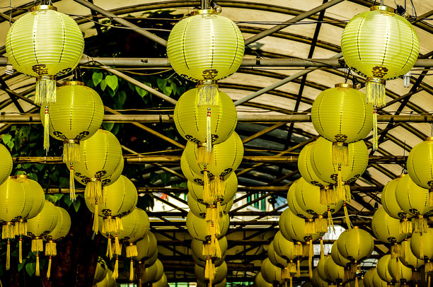 美丽的中国灯笼照片，泰国曼谷市图片下载