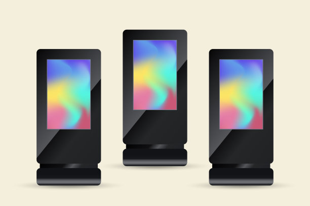 三款黑色数字支架和框架的矢量LED显示屏模型，三块户外大型LED屏幕模型，插图设计图片下载