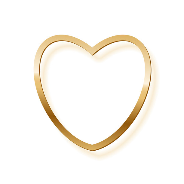 白色背景上的金色心形相框。金色按钮。留白区域用于放置照片、画作或卡片。3D真实感空模板矢量插图。简单物体模型。图片下载