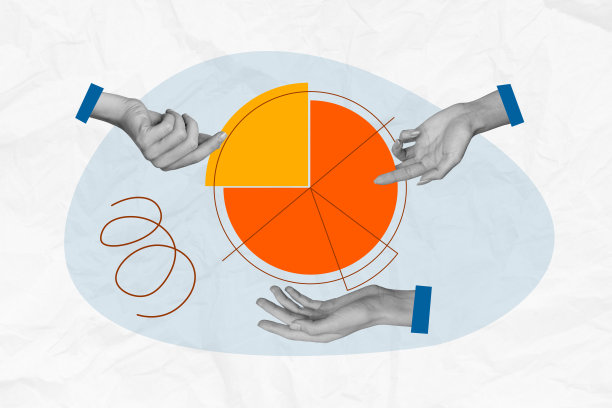 商业合作协议的手部拼贴照片，展示了半段图表的各个部分，背景为涂鸦风格。图片下载