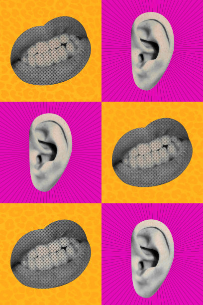 复合趋势艺术草图 3D 照片拼贴 黑白剪影 波普艺术 无身体 巨大嘴巴 耳朵 皮娜普系列 脸部作品图片下载