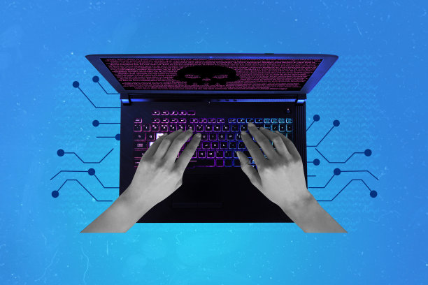 趋势艺术作品合成素描图像 3D 照片拼贴，黑客双手试图攻击笔记本电脑软件系统以寻找密码和个人数据图片下载