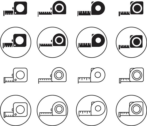 一组卷尺图标。平面风格，可编辑的移动概念和网页设计素材。卷尺符号插图，独立于透明背景。建筑测量符号。图片下载