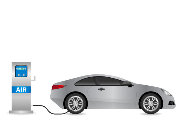 汽车及其他车辆的自动轮胎充气机。轮胎充气服务站。图片下载