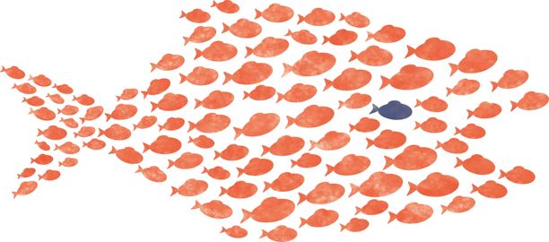 一群小鱼组成一条大鱼的插图 / 插图素材（矢量插图）图片下载