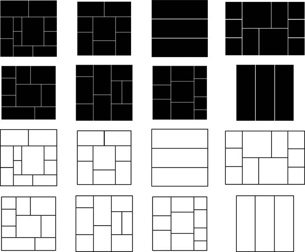 模板拼贴框照片平面线条构图集。逼真的矢量模型。照片和图片的框架，马赛克框架横幅，摄影专辑布局，透明背景上的照片拼图。图片下载