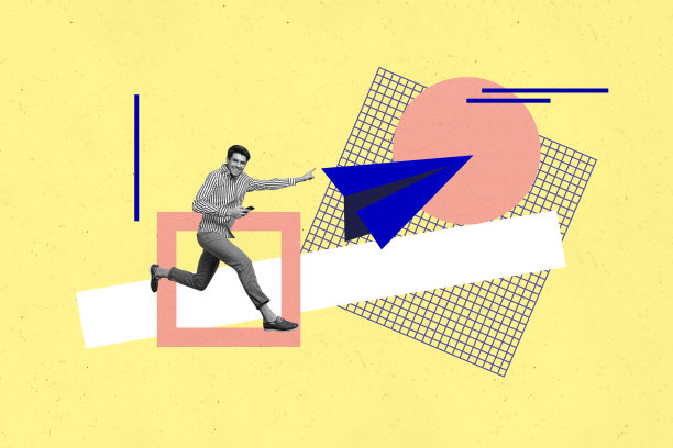 年轻男孩在黄色背景下上传信息到社交媒体电报频道的拼贴插图图片图片下载