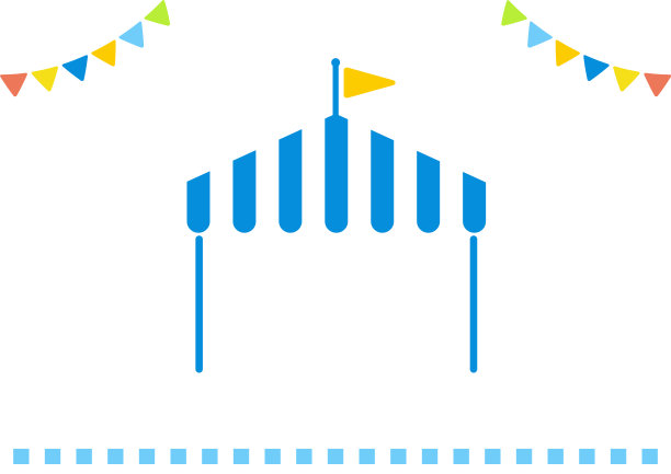 帐篷、花环和旗帜图标矢量插图，背景活动海报素材，自然可爱的流行设计，蓝色图片下载