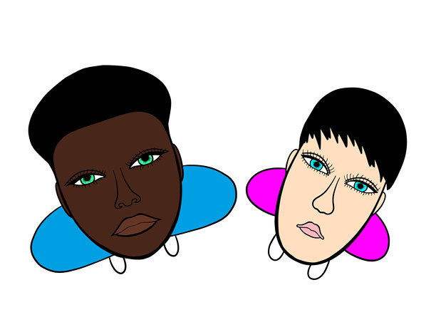 两个卡通风格的女孩仰望天空。矢量插图图片下载