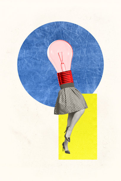 创意拼贴照片插图，乌克兰女士的无头台灯，头部有解决危机的想法，孤立在白色背景上。图片下载