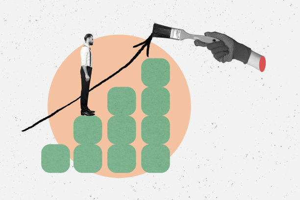 有目的的男士在白色背景下走上逐渐升高的楼梯的杂志图片素描拼贴图图片下载