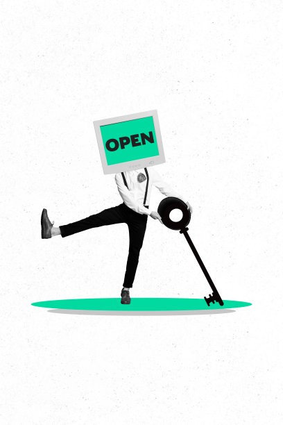 无头男子手持钥匙，打开商业创业项目开发的垂直照片拼贴，背景为涂鸦风格。图片下载