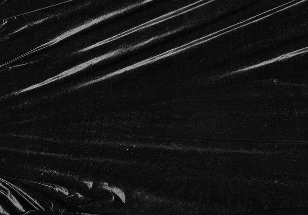 黑色透明塑料薄膜纹理叠加背景。用于海报设计和照片叠加效果的逼真塑料。皱纹纸表面图案，适用于图形设计素材和元素模型。图片下载