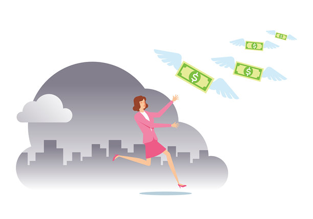 女商人想要抓住飞来的钱图片下载