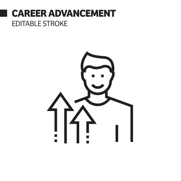 职业发展线图标，轮廓矢量符号插图。完美像素，可编辑的描边。图片下载
