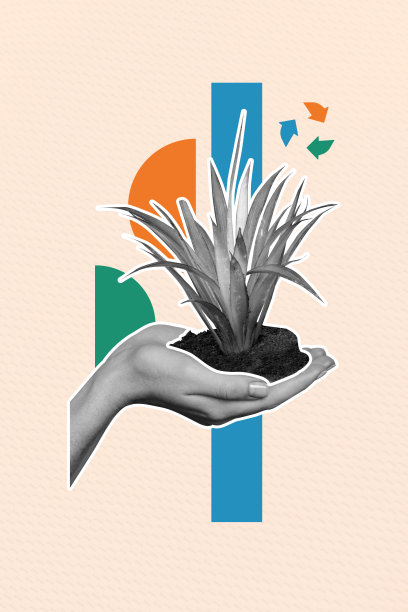 垂直照片拼贴，手握地面植物，保护环境，地球日，农业，孤立在涂鸦背景上图片下载