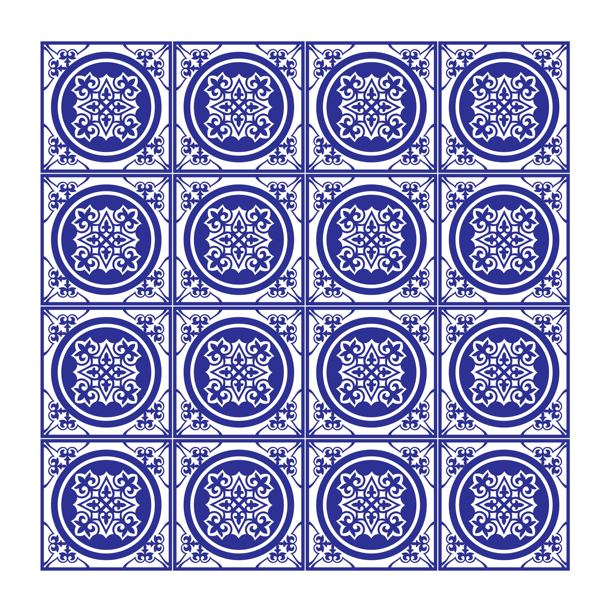 葡萄牙蓝色瓷砖图案，土耳其装饰，摩洛哥马赛克瓷砖，陶瓷餐具，西班牙陶器，地中海无缝壁纸。适用于包装纸、壁纸、面料。图片下载