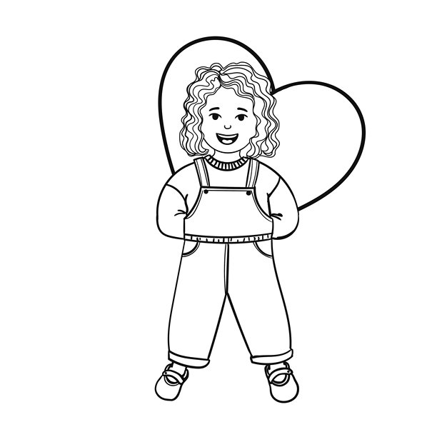 小女孩在背后拿着一个心形图片的轮廓插图图片下载