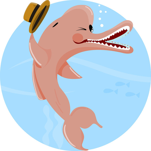 亚马逊河的粉红色海豚。它变身为一个英俊的男人，戴着草帽遮住头上的洞。他诱惑着当地的女性——博托罗萨。图片下载