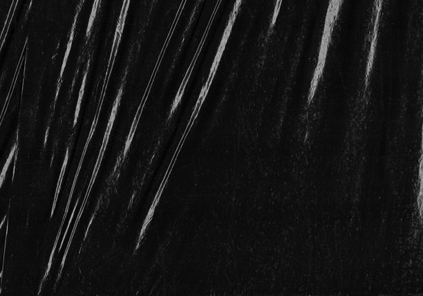 黑色透明塑料薄膜纹理叠加背景。用于海报设计和照片叠加效果的逼真塑料。皱纹纸表面图案，适用于图形设计素材和元素模型。图片下载