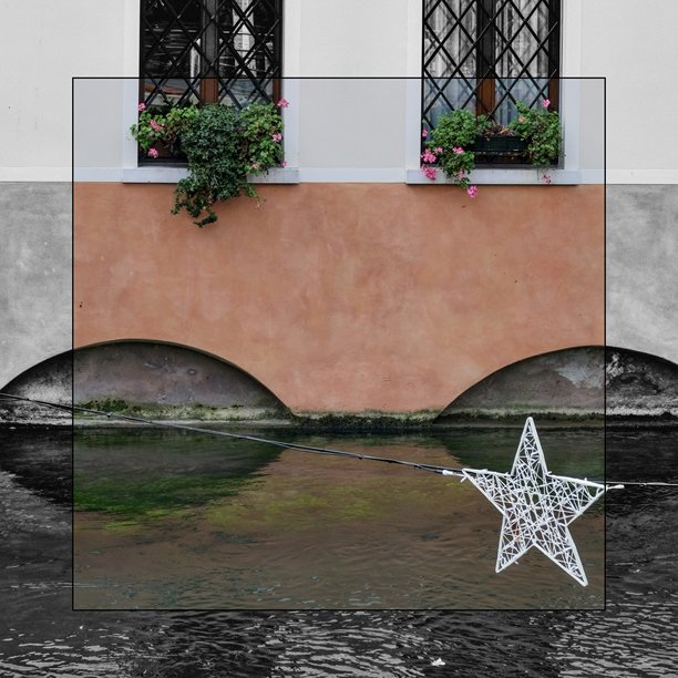 黑白边框内的特雷维索圣诞彩色照片图片下载