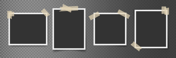 透明背景上用胶带固定的真实照片卡片与阴影图片下载