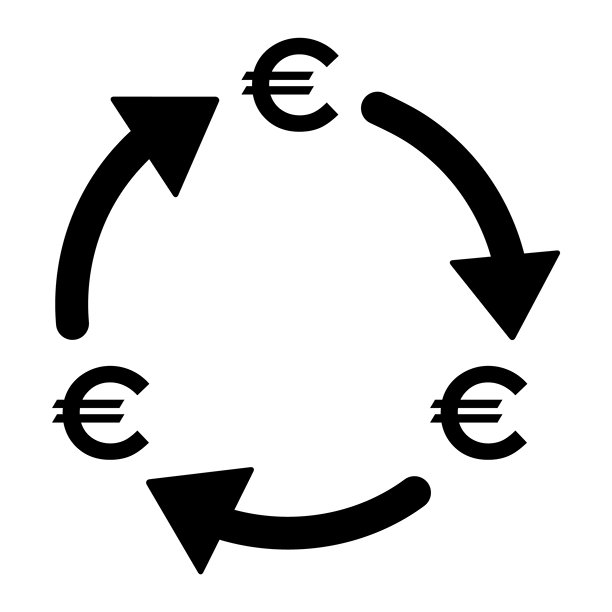 欧元货币兑换图标，交易现金信息网页符号，转换标志矢量插图图片下载