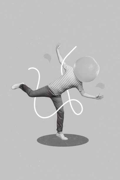 独特的杂志图片素描拼贴，轻松自在的男孩用柑橘代替头部，孤立的绘画背景图片下载