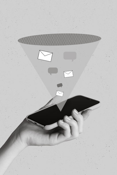 创意照片拼贴，手握新款苹果iPhone，展示在线聊天社交网络应用，背景为粉色。图片下载