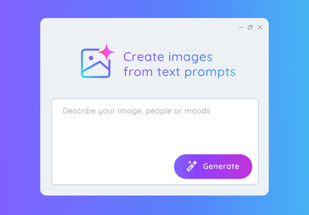 生成式人工智能生成图像照片，带有人工智能用户界面应用程序，明亮渐变，创建图形艺术，来自文本提示按钮表单。图片下载