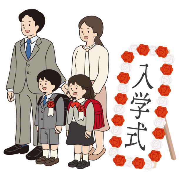 家长和孩子在入学典礼上拍摄纪念照片的矢量插图图片下载