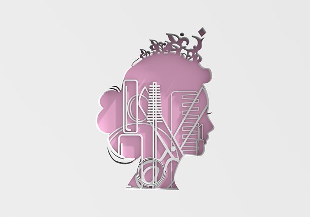 公主或女王的侧面轮廓，展示时尚和美容图标。可爱的女孩肖像。时尚品牌标志。3D渲染。图片下载