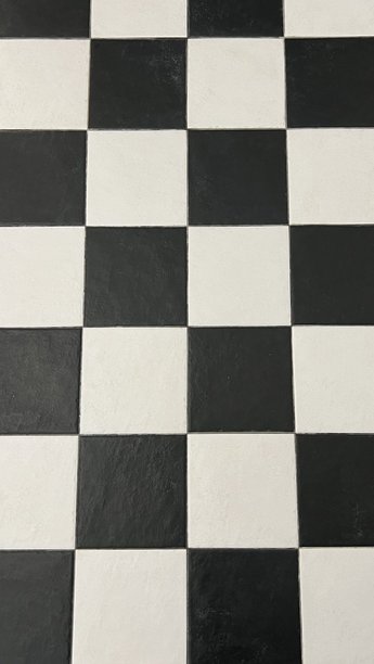 垂直照片展示了地板上的黑白瓷砖。图片下载